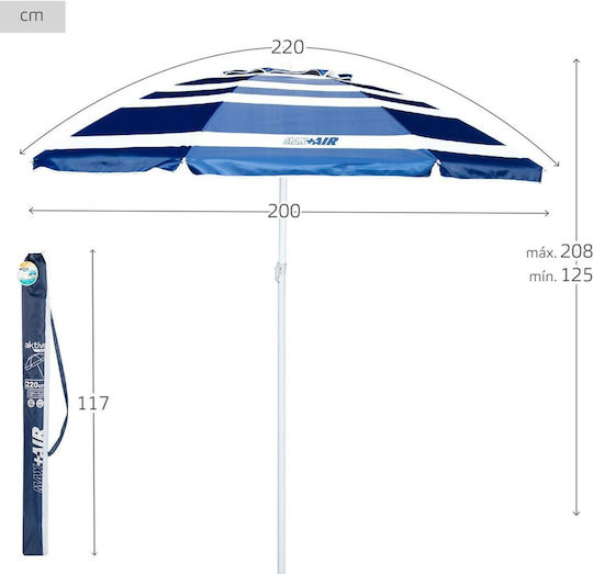 Solskjerm Aktive UV50 Ø 220 cm πολυεστέρας Αλουμίνιο 220 x 214,5 x 220 cm